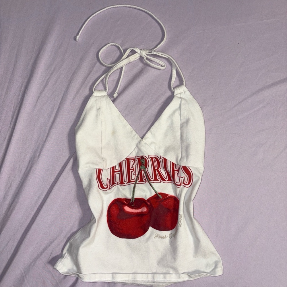 Wild Fable White Halter Top with Red Cherry Print